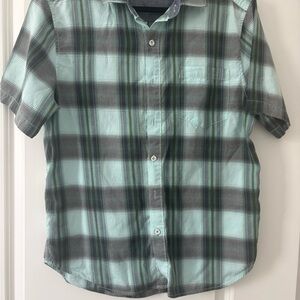 Tommy Bahama Mint and Charcoal Plaid Short-Sleeve Shirt